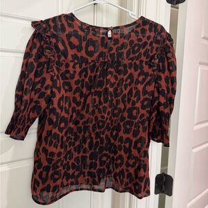 LOFT Black and Brown Animal Print Blouse